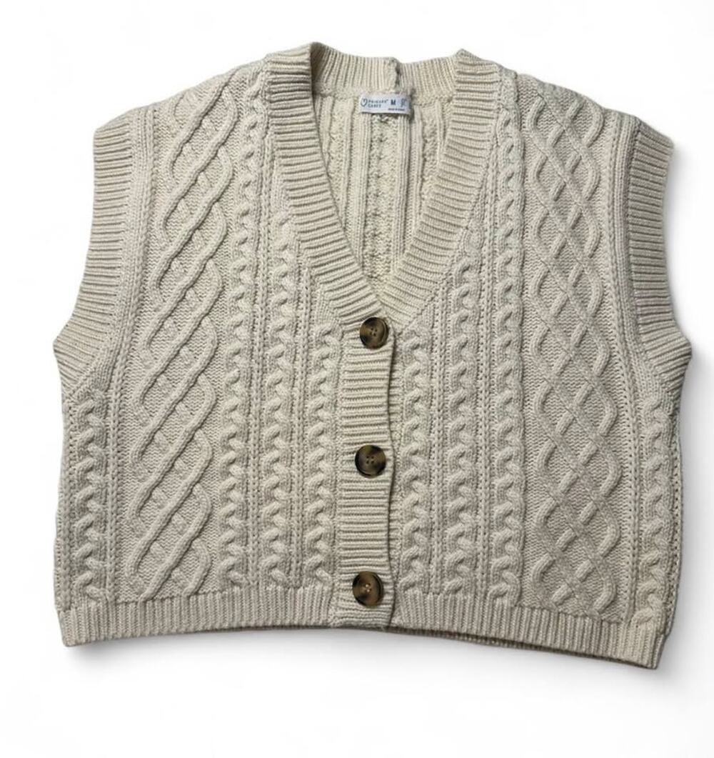Women's Cream Primark Cable Knit Cardigan Vest Size M
